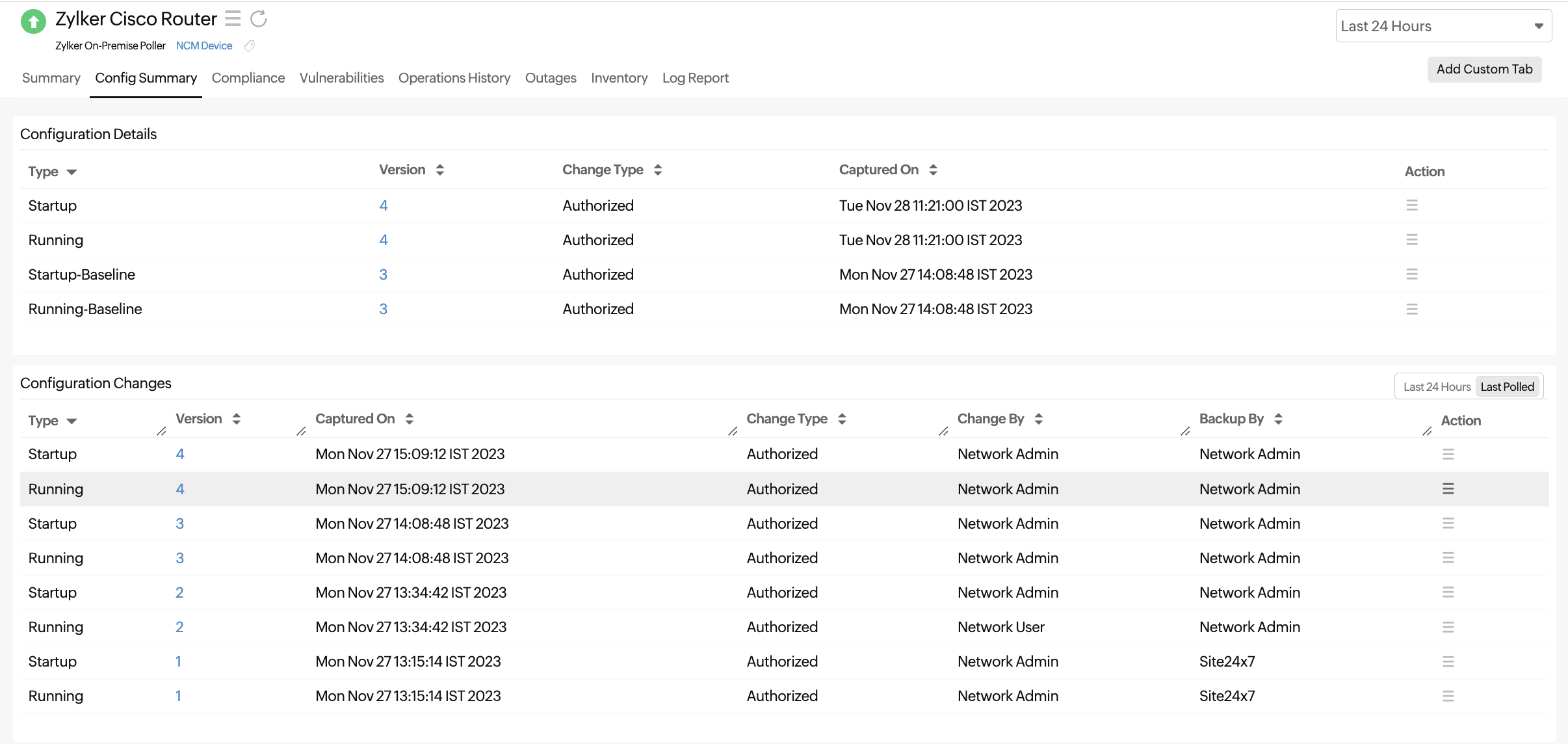 Config summary 