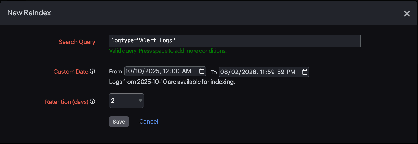 New reindex logs