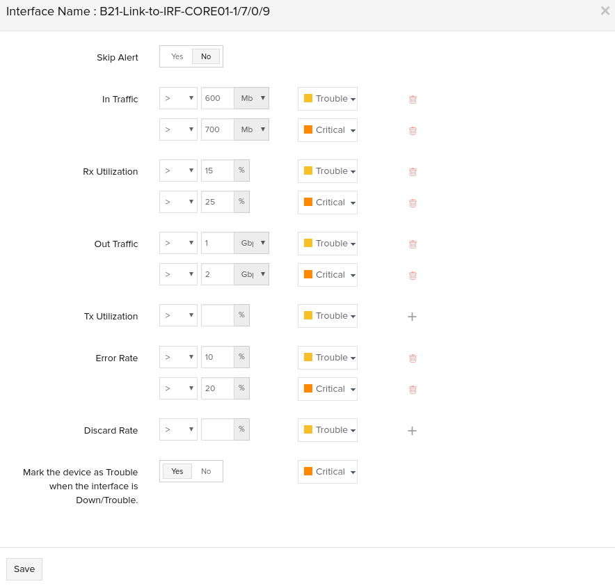 Edit interface thresholds