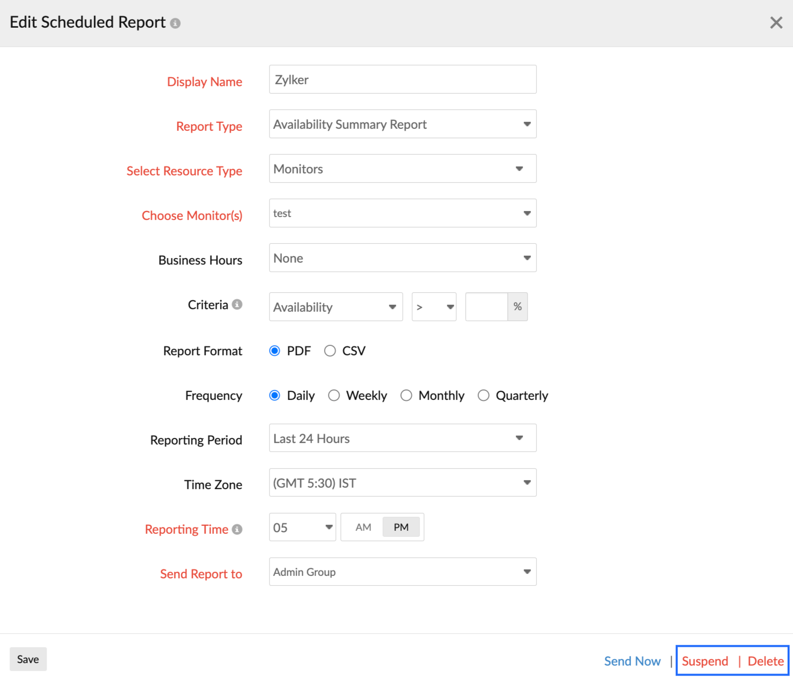 Edit form in schedule report