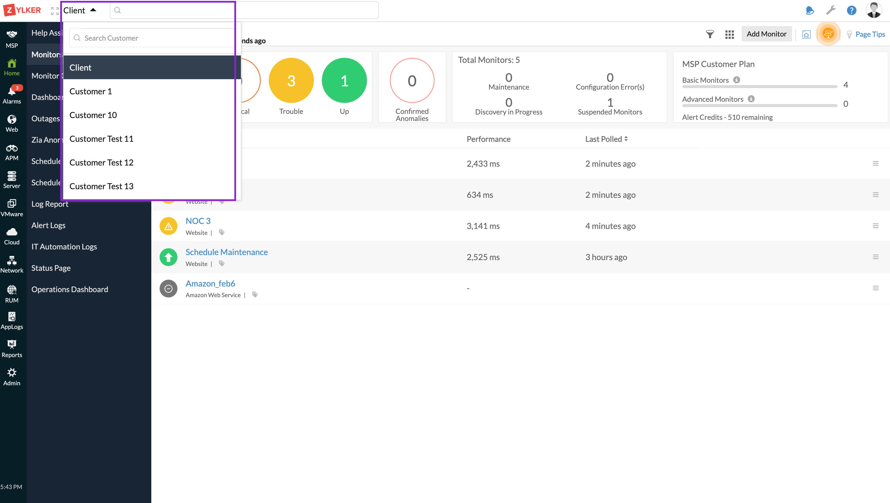 MSP Customer Filter Search