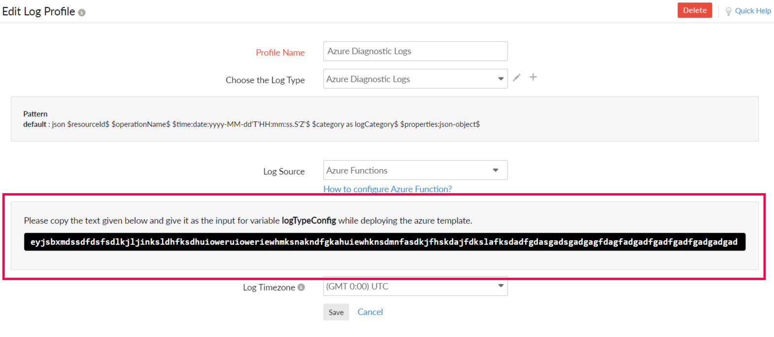 Azure LogTypeConfig