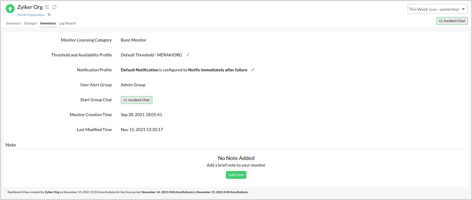 Inventory tab of Meraki monitoring.