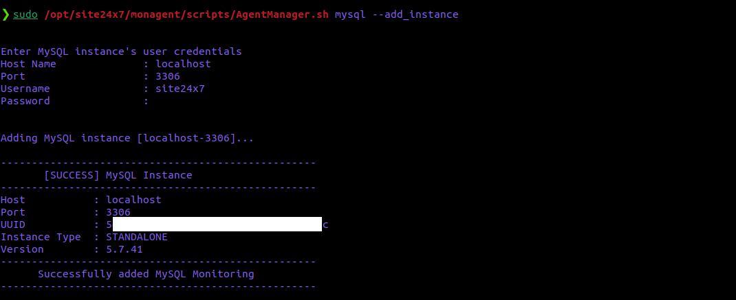 Successful addition of MySQL monitor