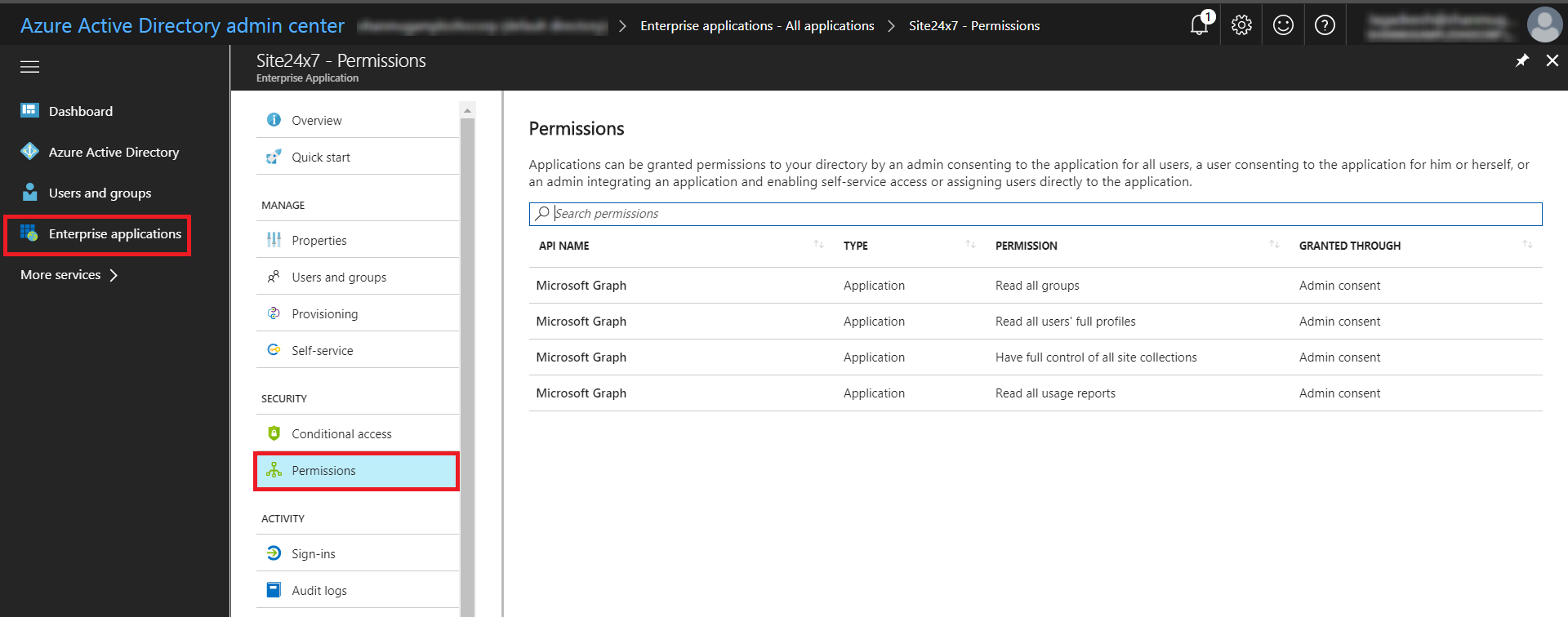 Permissions Required to Authenticate Site24x7