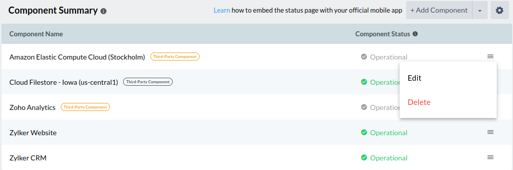 View the component summary