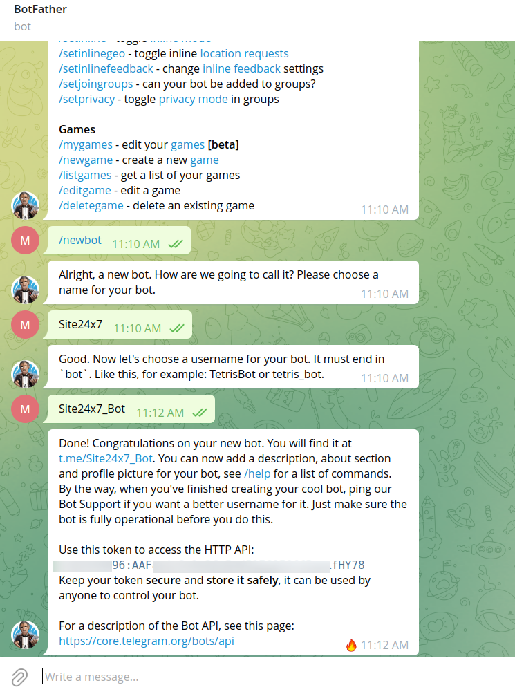 telegram bot token