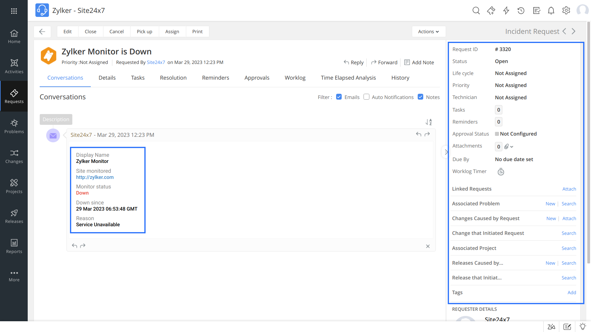 Ticket details of SDP cloud